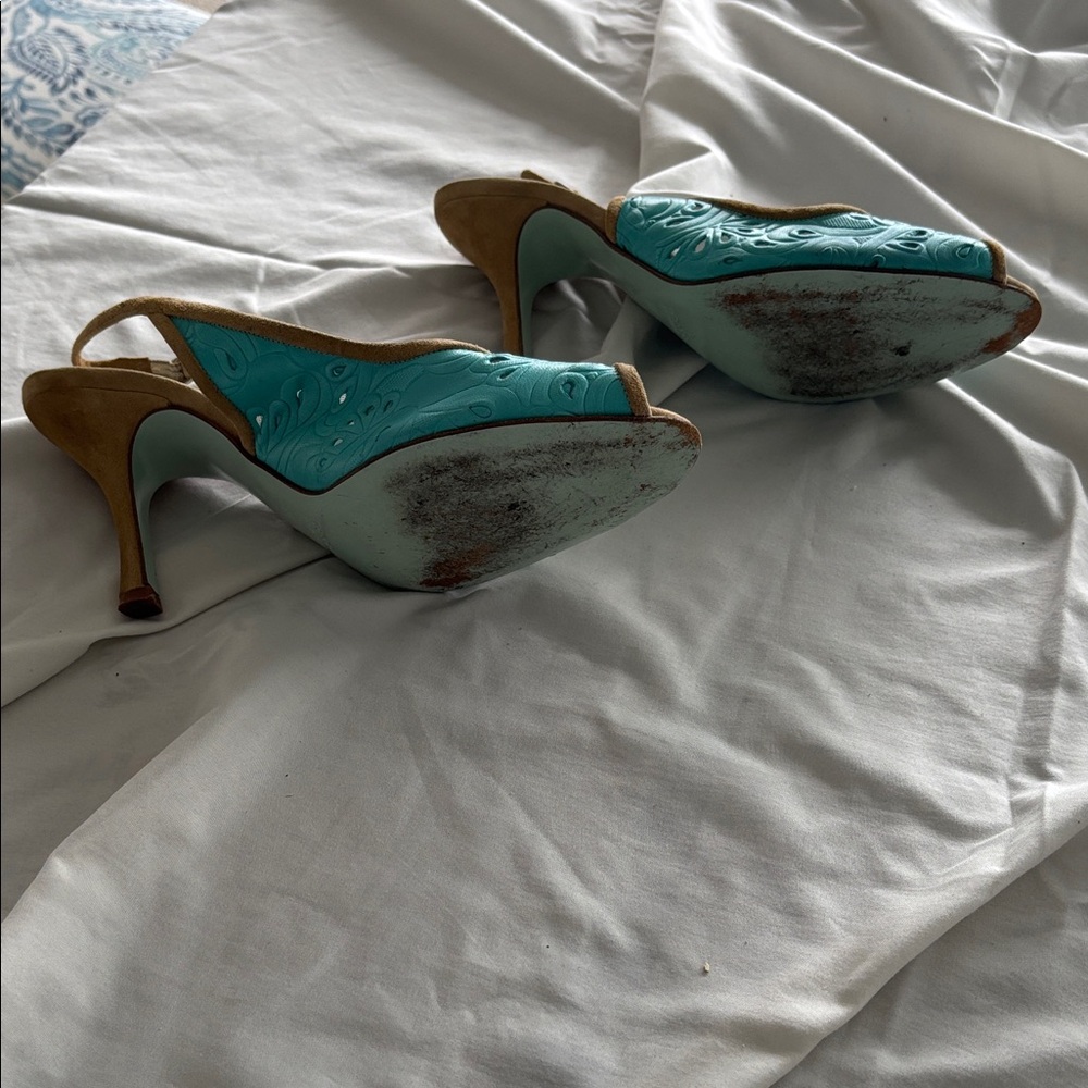 Sophia Webster Turquoise and Tan Heels - Picture 7 of 9